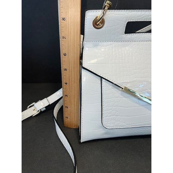 Lulu white jacee triple handle flap shoulder bag crossbody purse croc NWT - Picture 8 of 12